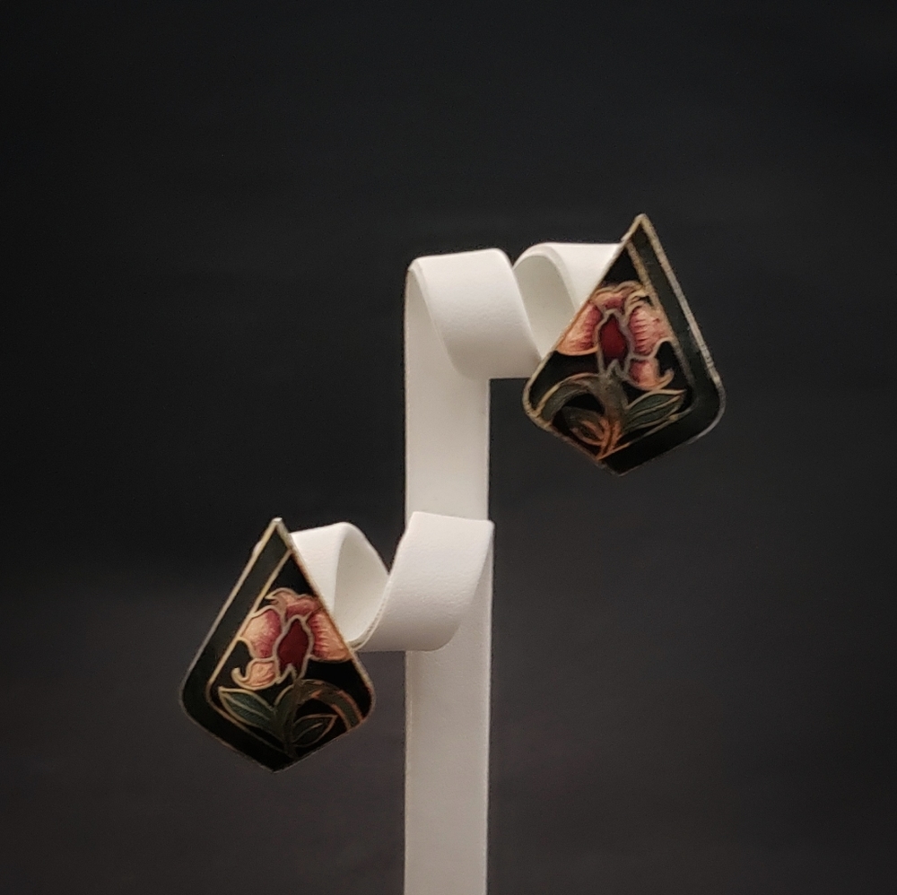 Vintage Cloisonné Diamond shaped earrings - Picture 4 of 5